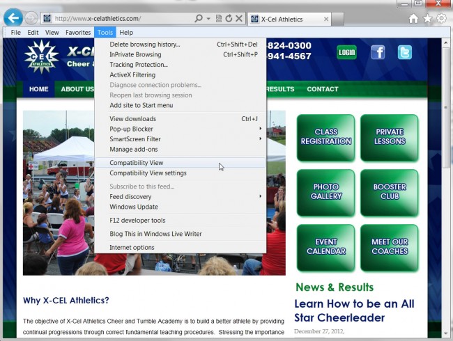 Un check the option for "Compatibility View"