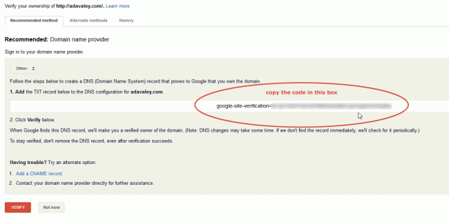 copy google verification code